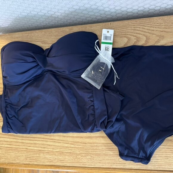 NWT Anne Cole 2 Piece Navy Tankini Swimsuit -Ruched, Removable Straps L/XL - Picture 6 of 8
